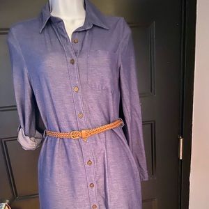 Blue-denim mini dress with braided belt